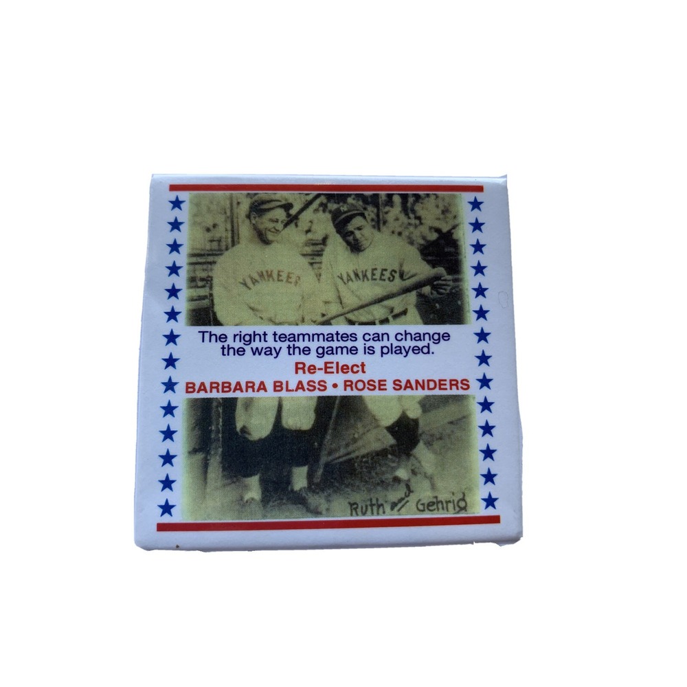 Collectible Pinback Pin Political Button 2" Square Re-Elect Barbara Blass Rose S